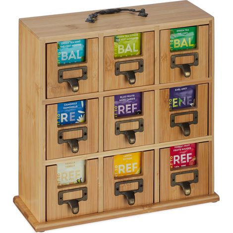 Boîte à thé organisateur avec 9 compartiments amovibles rangement compartiments rustique en bambou naturel (1/5)