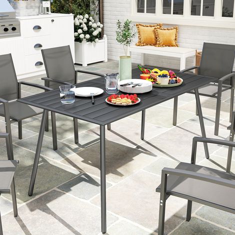 Tavolo da pranzo da giardino per 6 persone con piano a doghe, ideale per giardino, patio e terrazzo, dimensioni 150 x 80 x 74 cm, colore grigio.