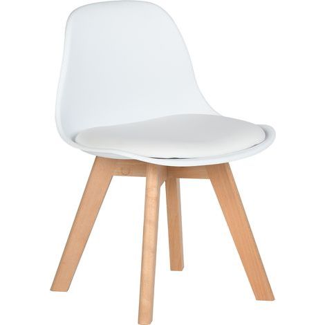 FurnitureR 1 pièce chaise pour enfants avec large siège coussin doux, jambes en bois de hêtre solide, chaise pour enfants robuste avec dossier pour la chambre des enfants, PP + PU, blanc (1/4)