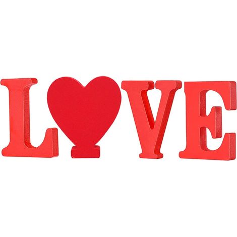 Signe En Bois Love - Décoration Intérieure Pour Saint-Valentin - Lettres L O V E Et Cœur Autostables - Bois D'Arbre À Herbe - Lot De 4 (1/5)