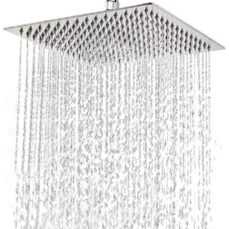 Pommeau de Douche Inox - Tete de Douche Pluie , Pommeau de Douche Carré 20CM, Douche Economie d'Eau Universelle Filetage 1/2 Pouce, Facile à Installer et à Nettoyer (1/4)