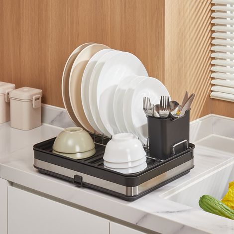Black Kitchen Expandable Organizer Dish Drainer Rack (1/5)