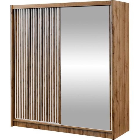 Armario Gemes, Roble wotan + Blanco, 215x203x60cm, Puertas de armario: Correderas, Número de estantes: 0