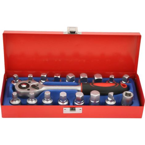 Set de 18 clés à douille 3/8" Chrome Vanadium pour vidange - Comprend douilles hexagonales, carrées et triangulaires pour moteurs automobiles (1/5)
