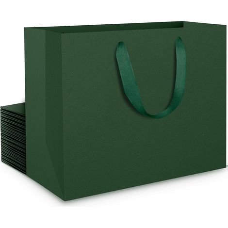 Sac en Carton Vert - Lot de 20 Kraft Papier Épais - Pochette Cadeau Anniversaire Femme Moyen M 27x21x8cm - Emballage Mariage 230GSM - Medium Green Gift Bags