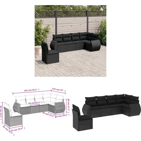 6-tlg. Garten-Sofagarnitur mit Kissen Schwarz Poly Rattan - Gartenmöbel - Outdoor Möbel - Rattan Gartenmöbel - PE-Rattan - Lounge Set - Home & Living (1/3)