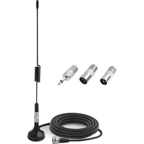 Antena telescópica de radio FM digital para uso en interiores con base magnética, cable de extensión de 1 m, compatible con receptores de audio y video estéreo domésticos, incluye varios adaptadores.