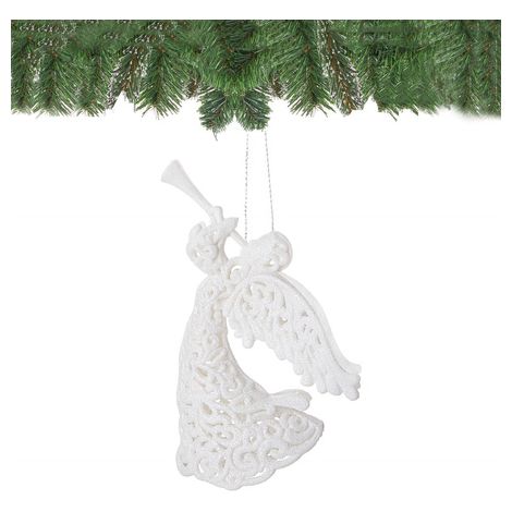SPRINGOS Weihnachtsbaumschmuck, 1 Stück, Engel mit Trompete, Weiß, 16,5 cm, bruchsicher, Christbaumanhänger mit Glitzer