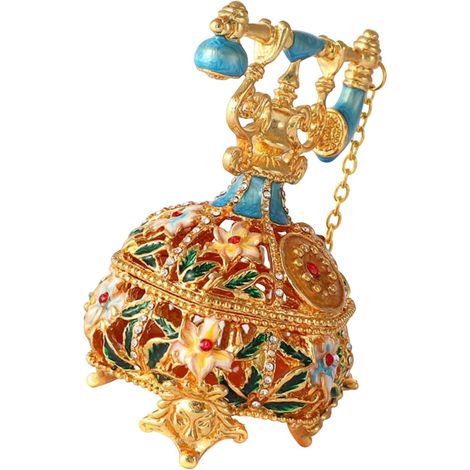 Boîte à bijoux décorative design vintage avec détails du combiné et pieds surélevés, rangement pour commode, étagère de chambre ou présentoir de vanité, boîte à bijoux de téléphone, organiseur (1/5)
