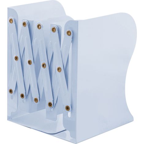 Lot de 2 serre-livres rétractables flexibles, grand format, en métal bleu clair, sans autocollant, pour bureau et étagère (1/5)