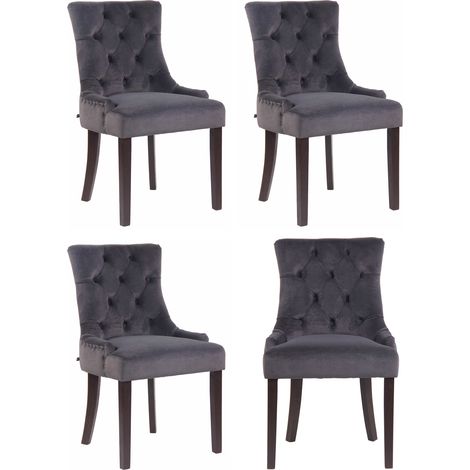 Set 4 poltrone pranzo Aberdeen in velluto grigio scuro antico