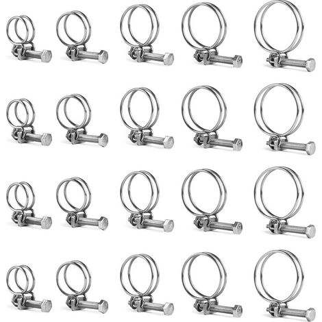 Set mit 20 verstellbaren 16-40 mm Edelstahl-Doppeldraht-Schlauchschellen für Wasserleitungen (1/4)
