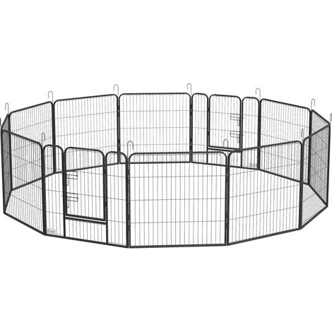 Parque para Cachorros de 80 cm de Alto, Parque para Cachorros de 12 Piezas con 2 Puertas, Parque para Perros DIY, recinto Exterior para Perros medianos, Conejos, Cobayas, Acero, Gris (1/5)