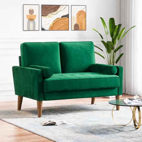 Divano scandinavo a 2 posti, divano a due posti con braccioli in velluto, poltrona da soggiorno con braccioli, 121x77x87 cm - Verde