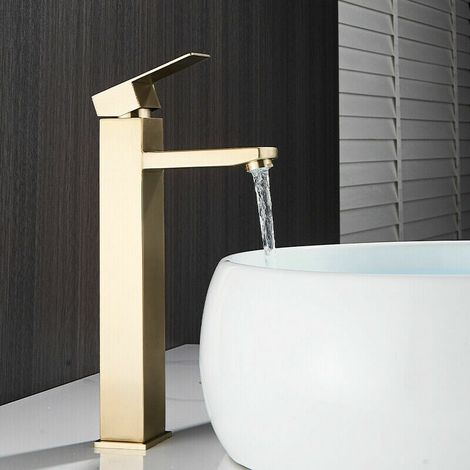 Robinet Mitigeur Monocommande Haut Brossé Or en Pour Lavabo Salle de Bain (1/5)