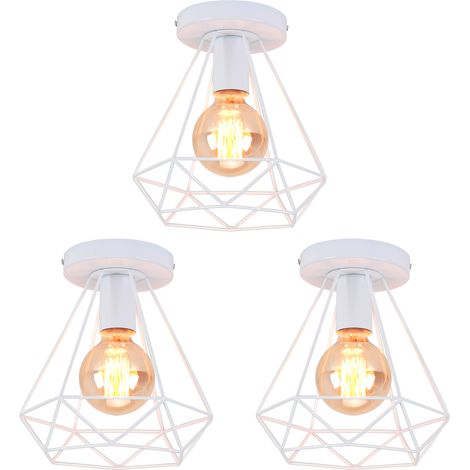 Lámpara de Techo, Luz de Techo con Ø20cm Jaula de Diamante, Vintage Encendiendo de Techo de Metal para Dormitorio Entrada Blanco 3PCS