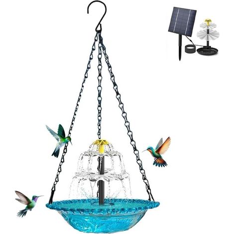 Abreuvoir solaire à suspendre à 3 niveaux avec eau courante, abreuvoir à oiseaux résistant à l'hiver, abreuvoir à oiseaux à suspendre pour jardin, balcon, terrasse, cour, baignade (1/5)