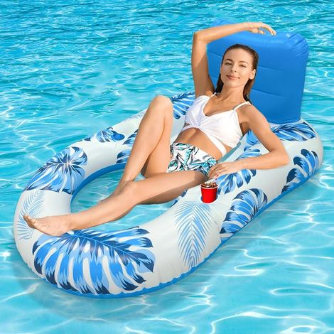 Bouée gonflable adulte pour piscine, matelas avec porte-gobelet et repose-pieds. (1/3)