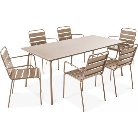 Ensemble table de jardin et 6 fauteuils en métal taupe - Palavas (1/5)