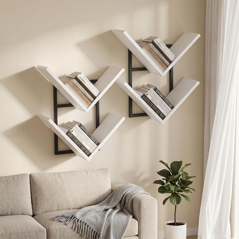 Lot de 2 étagères murales pour salon, chambre à coucher, cuisine, couloir, blanc (1/5)