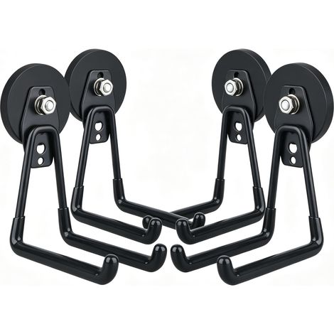 Lot de 4 grands crochets magnétiques de garage, robustes, antidérapants, fixation magnétique, organisation de garage pour perceuse électrique, outils de jardin, tuyau, boîte à outils (1/5)