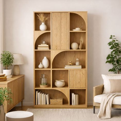 Etagère 10 niches 98x30x200 cm en chêne naturel