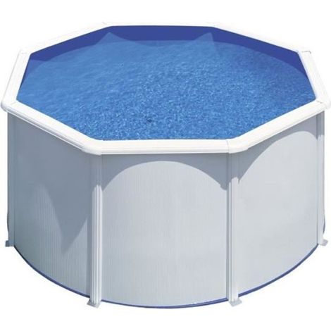 GRE - Kit Piscine hors sol acier ronde blanche Ø260 x 122 cm (Livrée avec filtre a sable et échelle) (1/5)