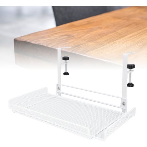 Untertisch-Klemmorganizer - Ablage Weiß - Aufbewahrung für Kabel, Router, Steckdosenleiste - Carbonstruktur, Abmessungen 36,5 x 20 x 17,5 cm, inklusive 2 Halterungen, Schrauben und Werkzeug. (1/5)