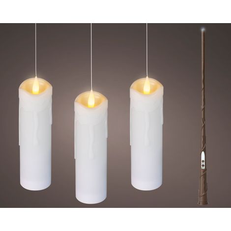 Set 3 candele LED magic effetto fiamma D 5 cm altezza 19 cm bianco Peraga Christmas