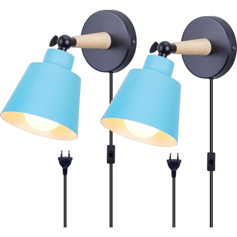 2 Packs Applique murale, Métal, E27, Angle réglable 180°, Câble 1,8 m, Intérieur (1/3)