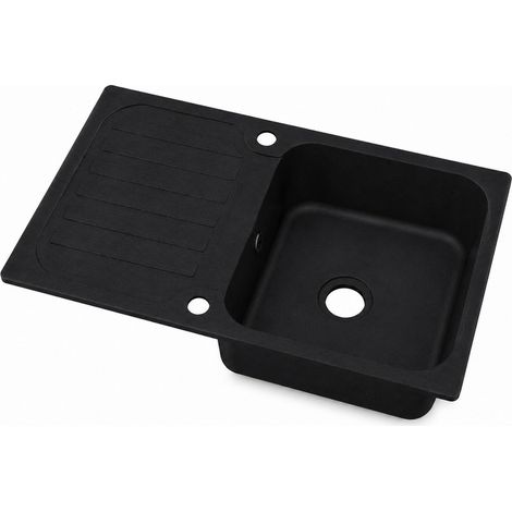 Fregadero de granito de 780x440 mm, negro, de un solo seno, AquaElegance. (1/4)
