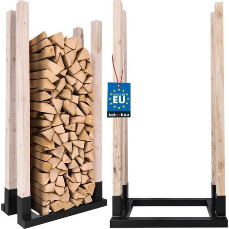 KOTARBAU® Range Bûche Intérieur - Acier Revêtu Poudre & Bois - 61 x 32 x 122 cm - Noir - Porte Buche - Support Bois de Chauffage Intérieur - Décoratif - Résistant - Compact (1/5)