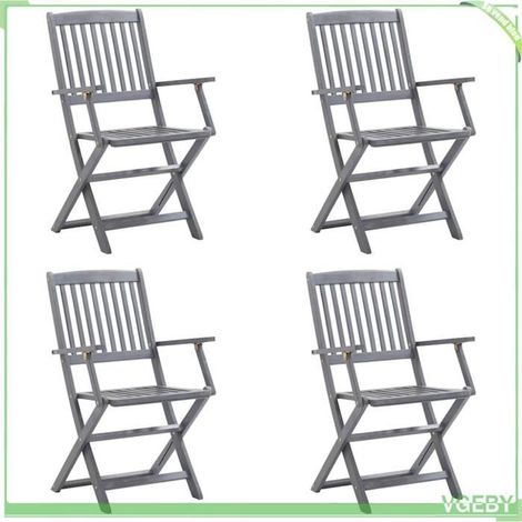 Chaise pliable - FAFEICY - 3064509 - Lot de 4 - Acacia massif gris délavé - Coussins anthracite (1/5)
