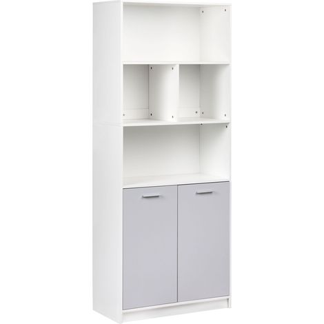 Libreria a 2 ante con ripiani apribili e chiudibili Mobili da ufficio minimalisti in truciolare Grigio e bianco Zehna