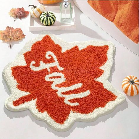 Tapis de salle de bain feuille d'érable 60x66 cm, doux et absorbant, lavable, idéal pour la saison d'automne (1/5)
