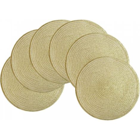 Lot de 6 sets de table ronds dorés lavables d'un diamètre de 11 cm, sets de table en coton tissé, résistants à la chaleur et antidérapants (1/5)