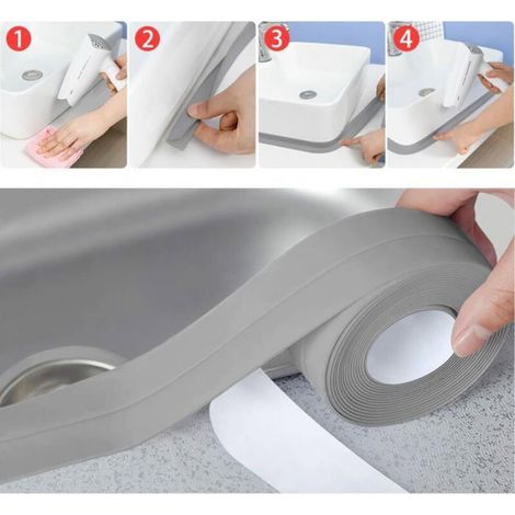 3 Rouleaux Bande Étanchéité PVC, Ruban Calfeutrage Autocollant Salle de Bain, Toilettes, Baignoire (1/4)
