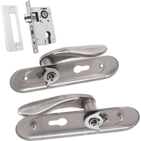 Poignée de porte d'entrée en acier inoxydable, plaque de porte, levier, cylindre de serrure, kit de clés pour maison (1/5)