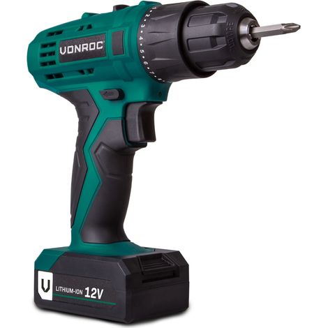 VONROC Taladro inalámbrico 12V – Incl. 2x baterías, cargador rápido, puntas de destornillador y bolsa de almacenamiento (1/5)