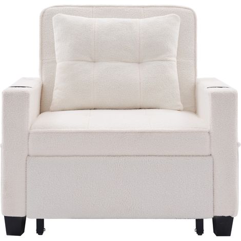 Divano letto singolo 3 in 1 estensibile bianco con portabicchieri e porta USB HOMVRA (1/5)