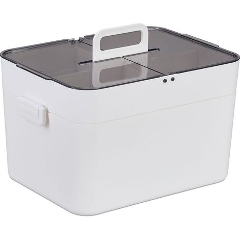 Trousse de secours, 5 compartiments, 2 niveaux, plastique, HxLxP : 22x28,5x21,5 cm, blanc/gris (1/5)