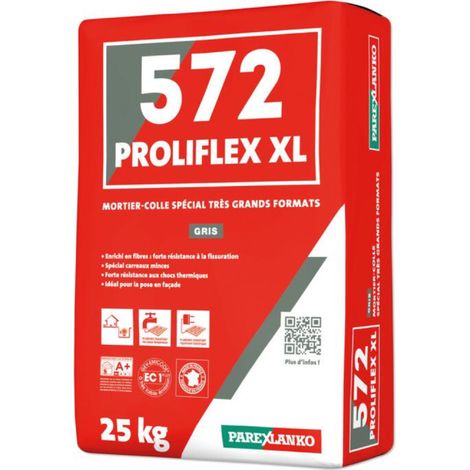 Mortier-colle amélioré spécial grands formats PAREXLANO 572 Proliflex XL - Gris - 25kg