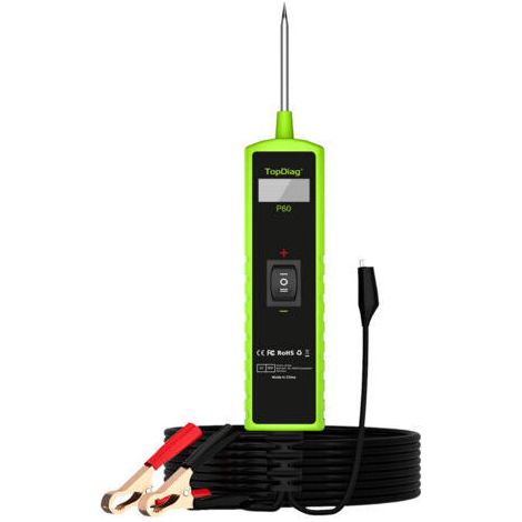 Testeur de circuit automobile TopDiag P60 Testeur de court-circuit du système électrique automobile 6-30 V CC avec fonction écran LCD Lampe de poche Activation des composants