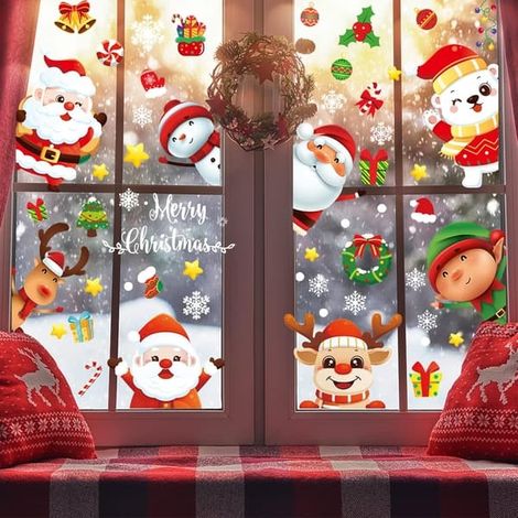120 décorations de Noël pour fenêtres, 9 feuilles d'autocollants réutilisables en forme de flocons de neige blancs pour vitres en verre (1/5)