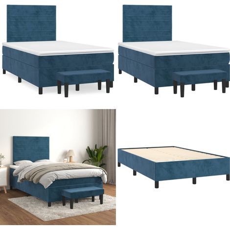 Sommier à lattes de lit et matelas bleu foncé 120x190cm velours - Lit Plateforme - Lit Avec Rangement - Lit Design - Lit Velours - Lit Double - Home & Living (1/5)