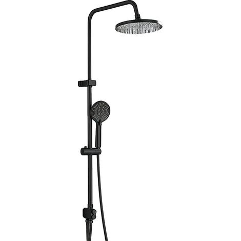 Sistema de ducha con doble función de lluvia y rociador de mano, altura regulable, color negro. (1/2)