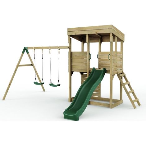 Rebo XL Lookout Tower Playhouse with Double Swing and Slide (1/5)