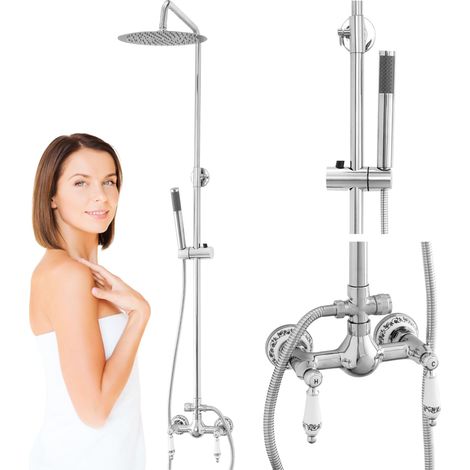 Colonne de douche rétro Paloma Silla, système de douche avec mitigeur extérieur, design vintage, Chromé (1/5)