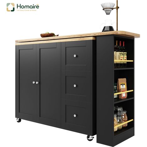Desserte de cuisine en mdf noir avec rangement 203 x 39 x 106 cm HOMAIRE (1/5)