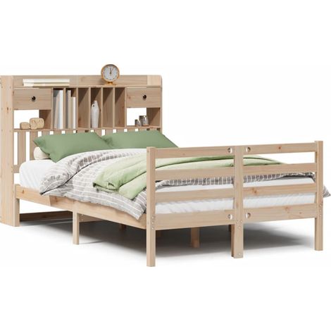 Lit Double,Lit Adulte,Lit bibliothèque sans matelas 135x190 cm bois de pin massif CFW472458 (1/5)